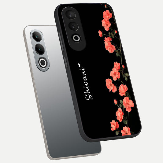 Crimson Bloom Grace Custom Name phone case For Oneplus Nord CE4 showing premium glass back cover with detailed artwork