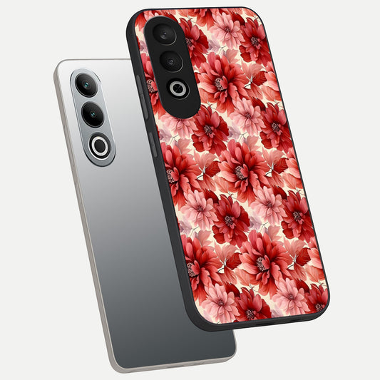 Crimson Love Petals phone case For Oneplus Nord CE4 showing premium glass back cover with detailed artwork