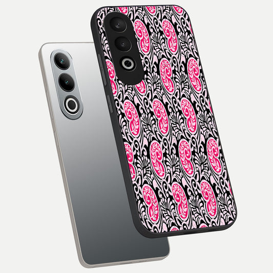 Crimson Paisley Charm phone case For Oneplus Nord CE4 showing premium glass back cover with detailed artwork