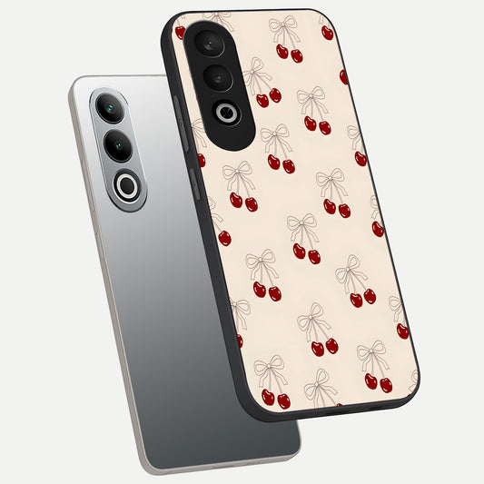 Cute Cherry Pattern phone case For Oneplus Nord CE4 showing premium glass back cover with detailed artwork