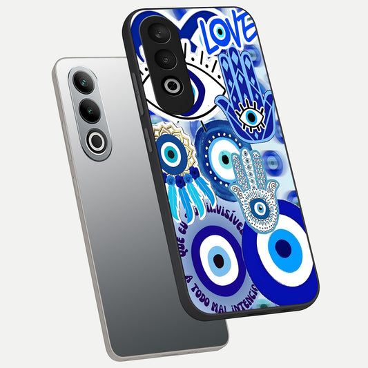 Evil Eyes Dream phone case For Oneplus Nord CE4 showing premium glass back cover with detailed artwork