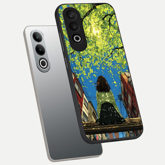 Golden Leaves Glow phone case For Oneplus Nord CE4 showing premium glass back cover with detailed artwork