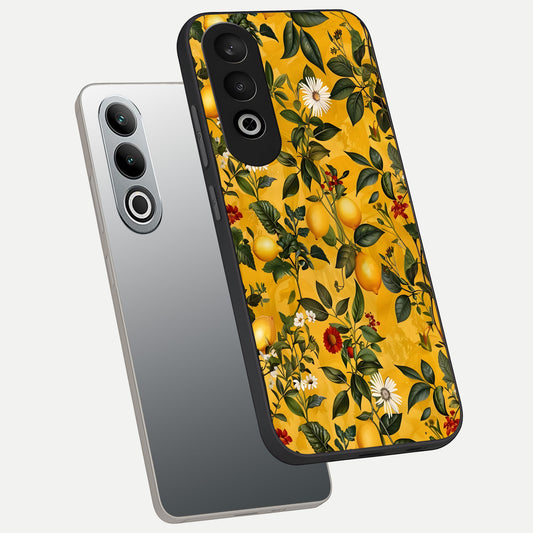 Golden Lemon Field phone case For Oneplus Nord CE4 showing premium glass back cover with detailed artwork