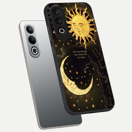 Golden Lunar Love phone case For Oneplus Nord CE4 showing premium glass back cover with detailed artwork