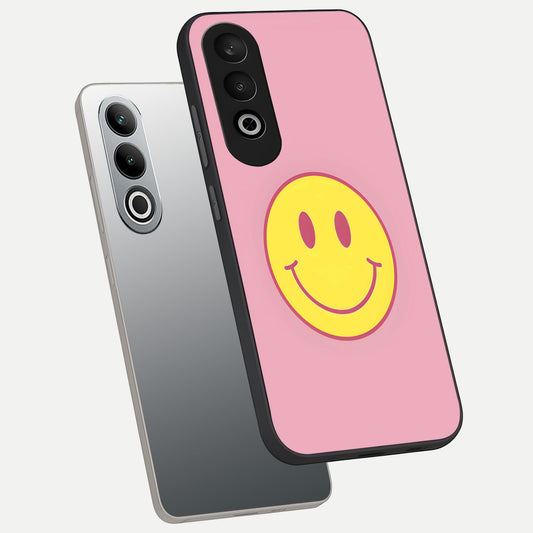 Happy Pink Mood phone case For Oneplus Nord CE4 showing premium glass back cover with detailed artwork