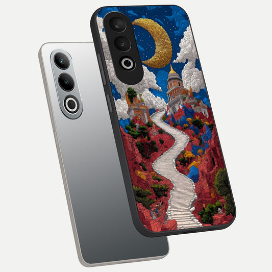 Heavenly Moon Path phone case For Oneplus Nord CE4 showing premium glass back cover with detailed artwork