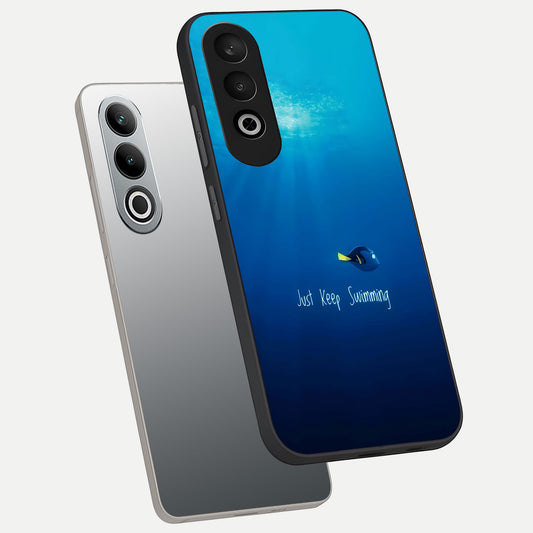 Just Keep Swimming phone case For Oneplus Nord CE4 showing premium glass back cover with detailed artwork