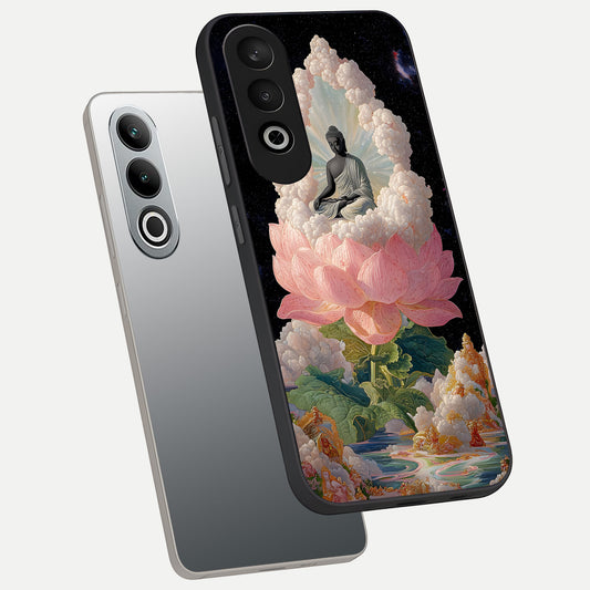Lotus Divine Peace phone case For Oneplus Nord CE4 showing premium glass back cover with detailed artwork