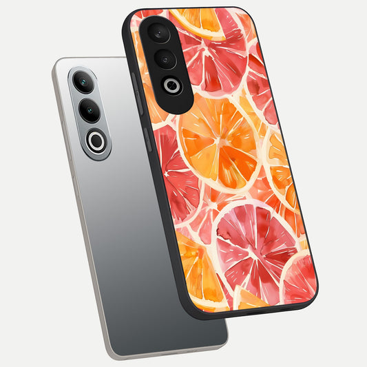 Orange Fruits Pattern phone case For Oneplus Nord CE4 showing premium glass back cover with detailed artwork