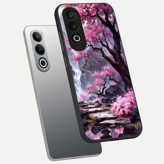 Pink Sunflower Glow phone case For Oneplus Nord CE4 showing premium glass back cover with detailed artwork