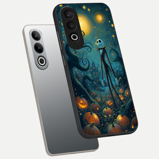 Pumpkin Moonlight Tale phone case For Oneplus Nord CE4 showing premium glass back cover with detailed artwork