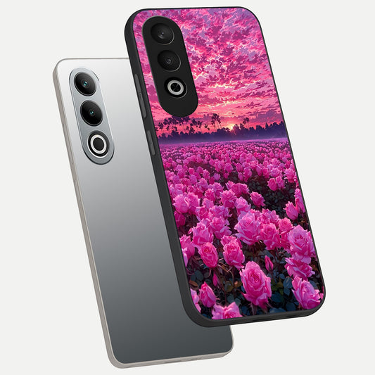 Rose Sunset Valley phone case For Oneplus Nord CE4 showing premium glass back cover with detailed artwork