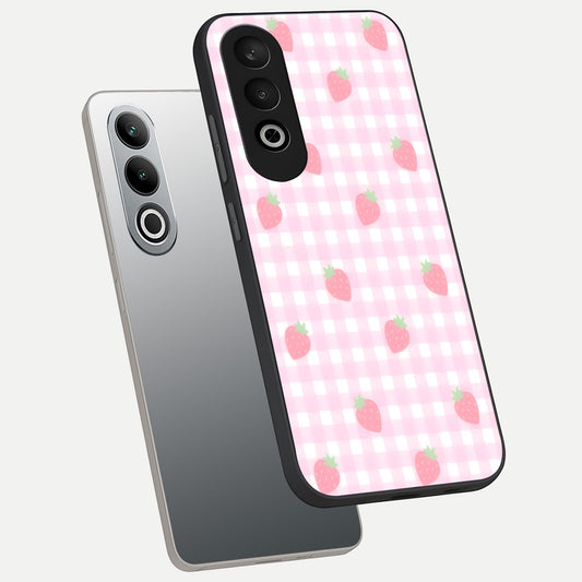 Strawberry Picnic Love phone case For Oneplus Nord CE4 showing premium glass back cover with detailed artwork