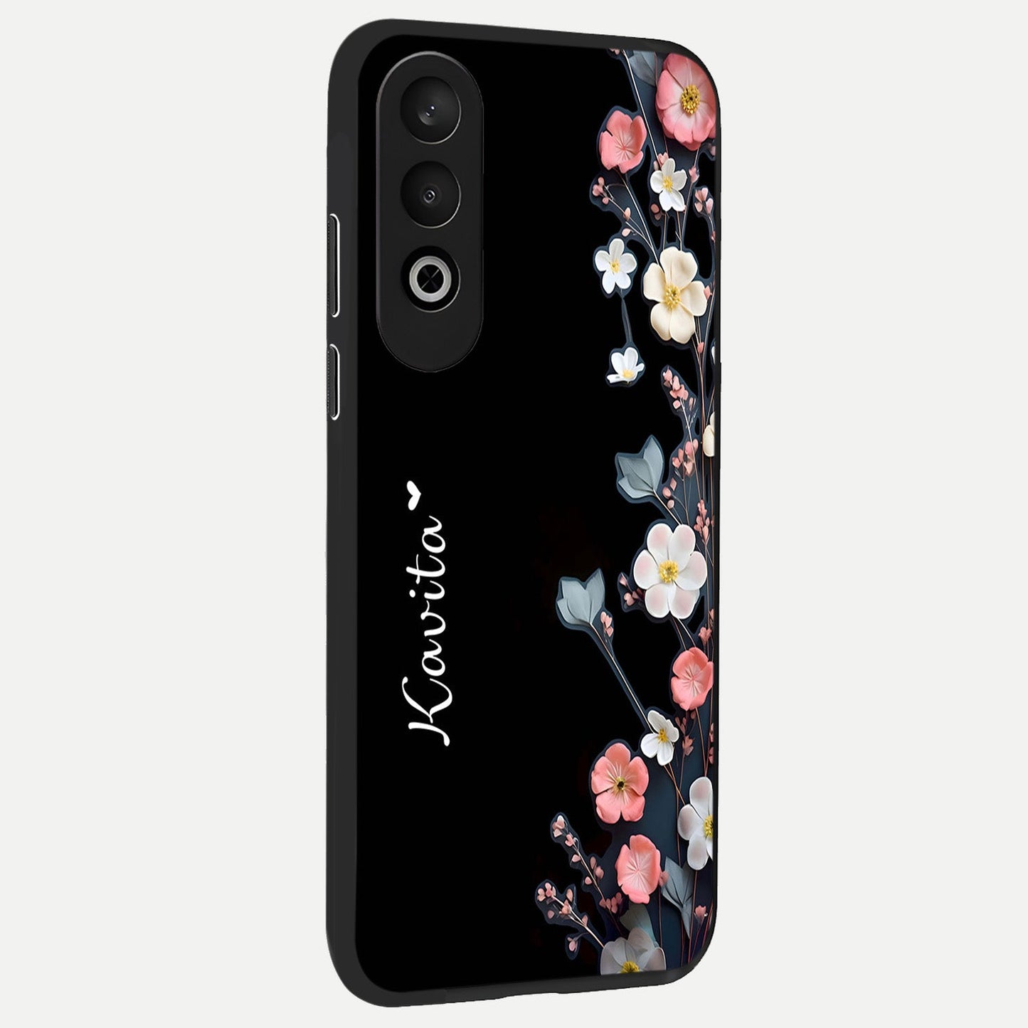 Black Elegance Floral Custom Name back cover For Oneplus Nord CE4 slim fit glass case with vibrant aesthetic design