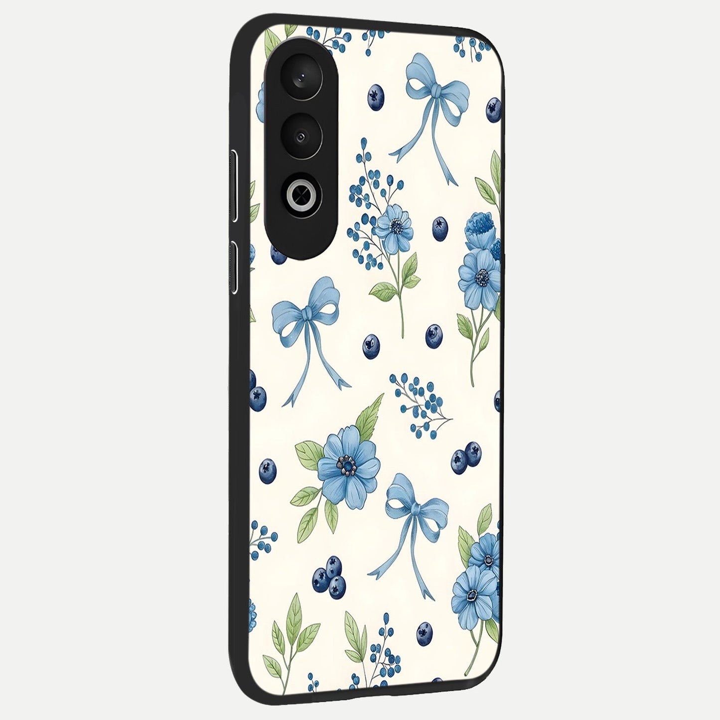Blue Flower And Bow back cover For Oneplus Nord CE4 slim fit glass case with vibrant aesthetic design