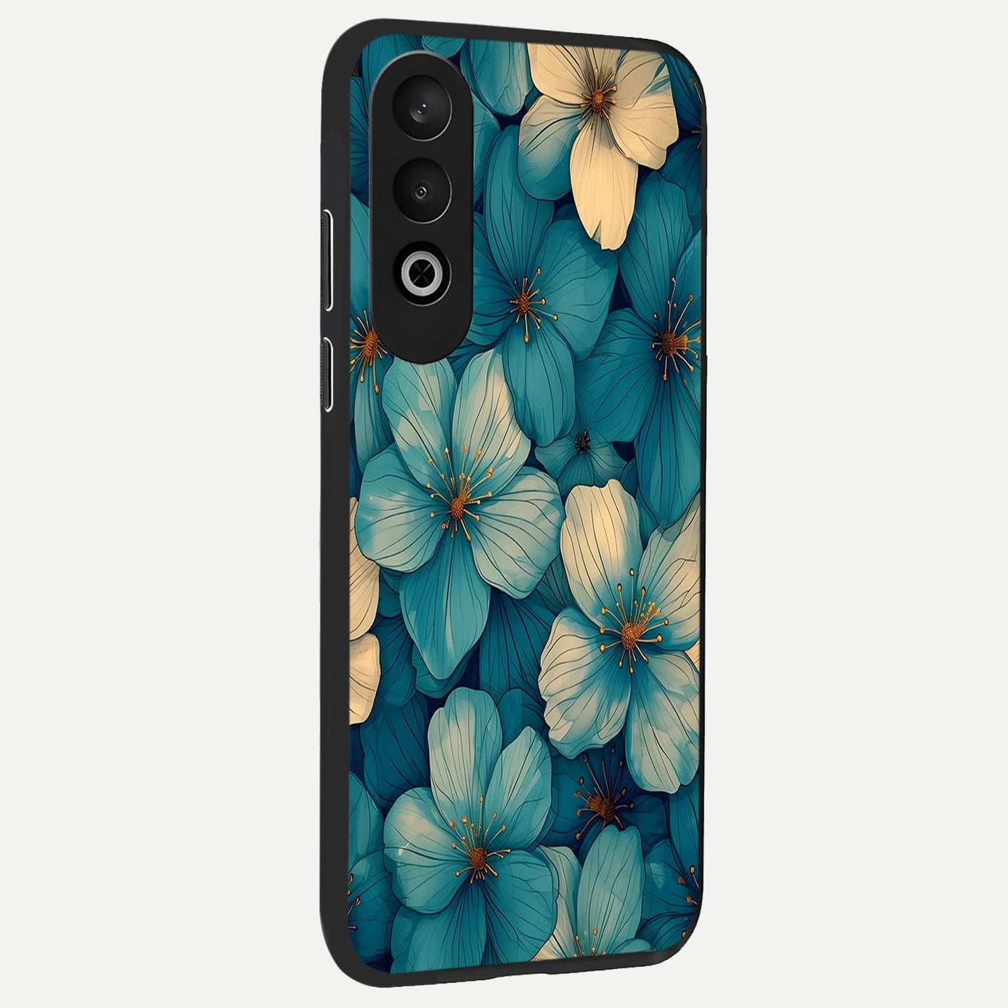 Blue Shade Floral back cover For Oneplus Nord CE4 slim fit glass case with vibrant aesthetic design