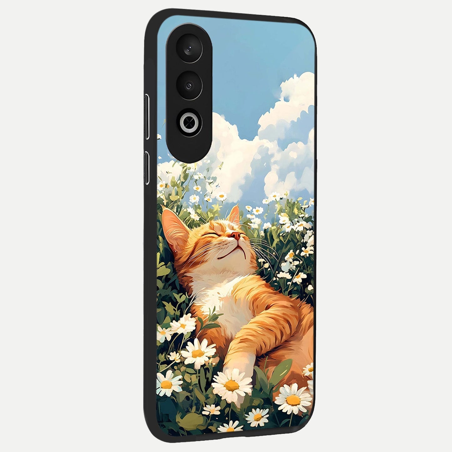 Cat And Flowers View back cover For Oneplus Nord CE4 slim fit glass case with vibrant aesthetic design