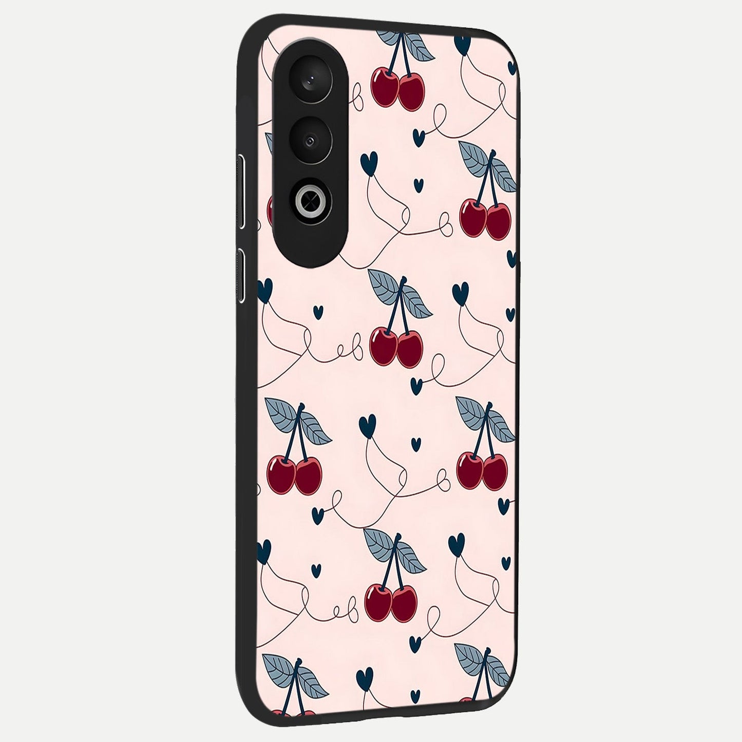 Cherry Heart Line back cover For Oneplus Nord CE4 slim fit glass case with vibrant aesthetic design