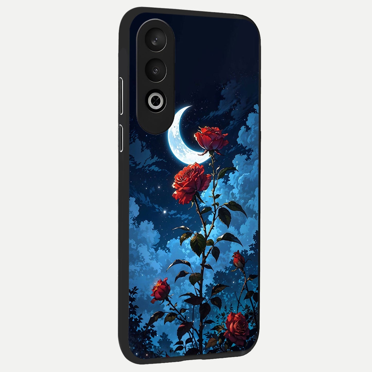 Crimson Rose Moon back cover For Oneplus Nord CE4 slim fit glass case with vibrant aesthetic design