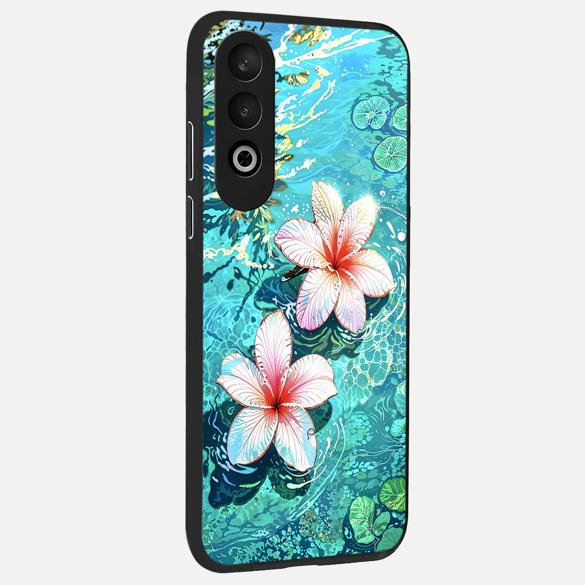 Pink Flowers in Water back cover For Oneplus Nord CE4 slim fit glass case with vibrant aesthetic design