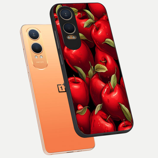 Apple Pattern phone case For Oneplus Nord CE4 Lite showing premium glass back cover with detailed artwork
