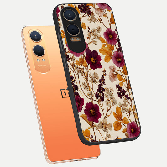Autumn Wine Bloom phone case For Oneplus Nord CE4 Lite showing premium glass back cover with detailed artwork