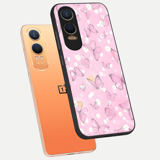 Blush Butterfly Garden phone case For Oneplus Nord CE4 Lite showing premium glass back cover with detailed artwork
