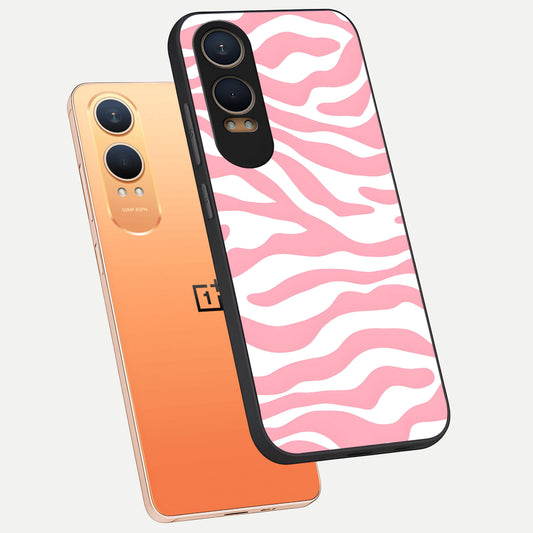 Blush Zebra Flow phone case For Oneplus Nord CE4 Lite showing premium glass back cover with detailed artwork
