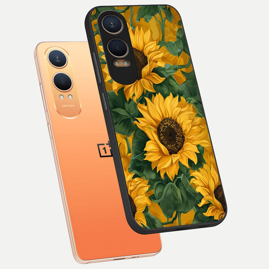 Bright Sunflower Bloom phone case For Oneplus Nord CE4 Lite showing premium glass back cover with detailed artwork
