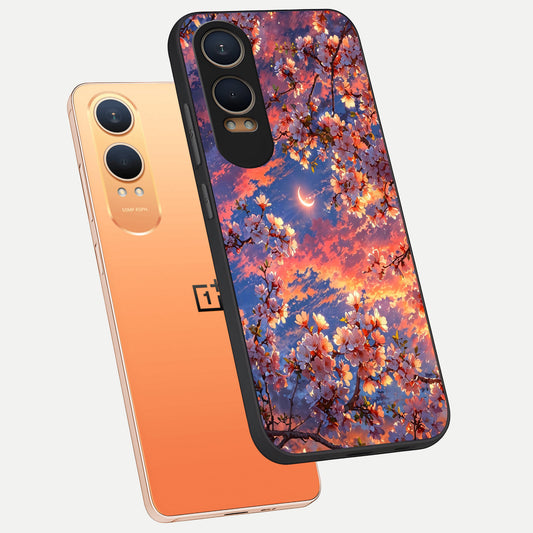 Celestial Sakura Sunset phone case For Oneplus Nord CE4 Lite showing premium glass back cover with detailed artwork