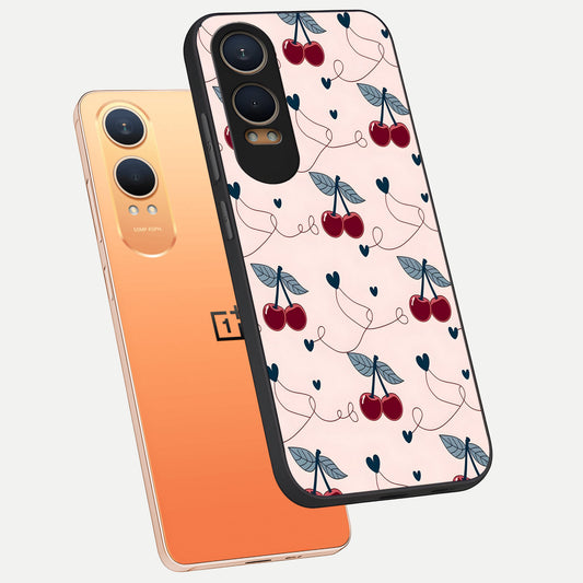 Cherry Heart Line phone case For Oneplus Nord CE4 Lite showing premium glass back cover with detailed artwork