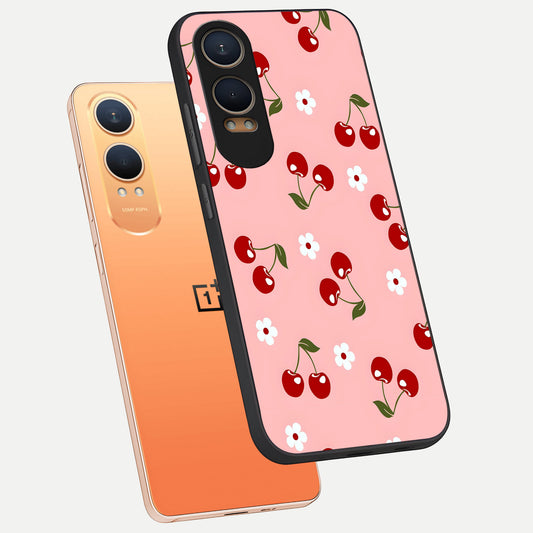 Cherry Love Mood phone case For Oneplus Nord CE4 Lite showing premium glass back cover with detailed artwork
