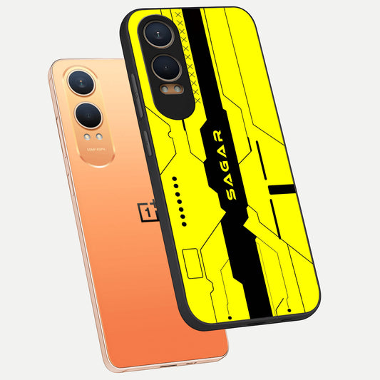 Circuit CYBERPUNK Custom Name phone case For Oneplus Nord CE4 Lite showing premium glass back cover with detailed artwork