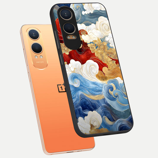 Colored Waves phone case For Oneplus Nord CE4 Lite showing premium glass back cover with detailed artwork