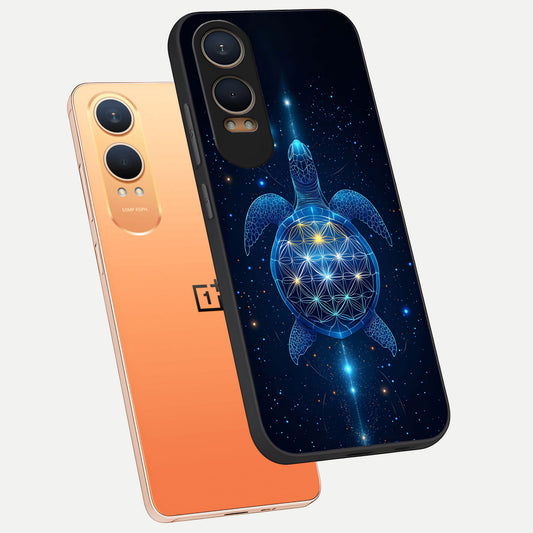 Crimson Blue Turtle phone case For Oneplus Nord CE4 Lite showing premium glass back cover with detailed artwork