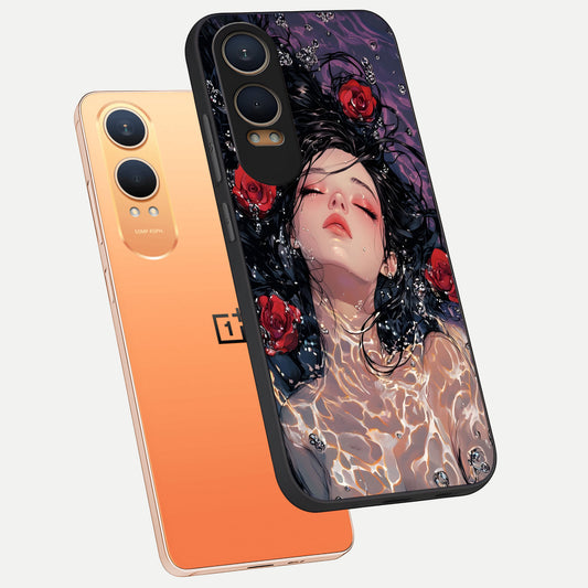 Crimson Rose Serenity phone case For Oneplus Nord CE4 Lite showing premium glass back cover with detailed artwork