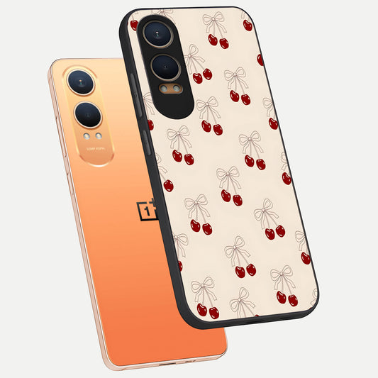 Cute Cherry Pattern phone case For Oneplus Nord CE4 Lite showing premium glass back cover with detailed artwork