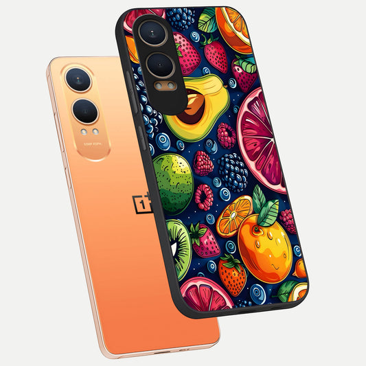 Cute Fruits Art phone case For Oneplus Nord CE4 Lite showing premium glass back cover with detailed artwork