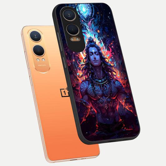 Divine Fire Shiv phone case For Oneplus Nord CE4 Lite showing premium glass back cover with detailed artwork