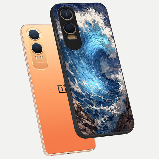 Giant Ocean Wave phone case For Oneplus Nord CE4 Lite showing premium glass back cover with detailed artwork