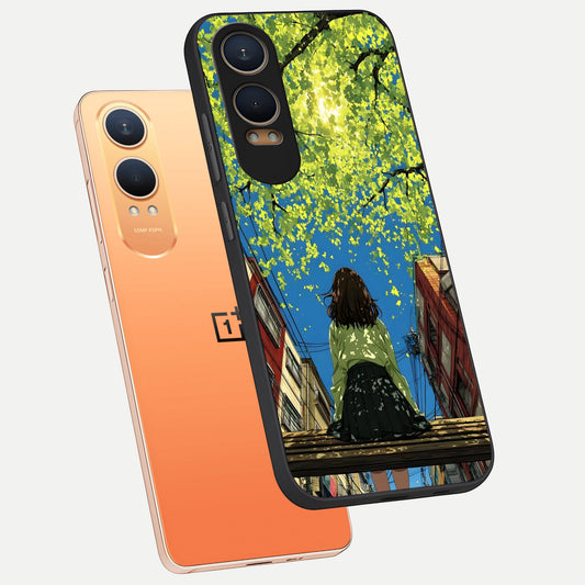 Golden Leaves Glow phone case For Oneplus Nord CE4 Lite showing premium glass back cover with detailed artwork