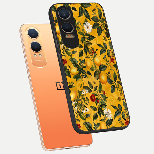 Golden Lemon Field phone case For Oneplus Nord CE4 Lite showing premium glass back cover with detailed artwork