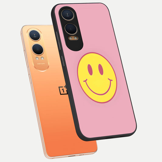 Happy Pink Mood phone case For Oneplus Nord CE4 Lite showing premium glass back cover with detailed artwork