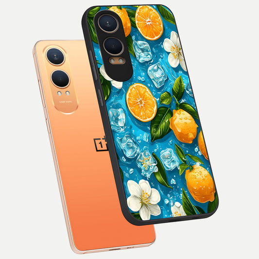 Ice Cube With Orange phone case For Oneplus Nord CE4 Lite showing premium glass back cover with detailed artwork