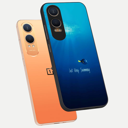 Just Keep Swimming phone case For Oneplus Nord CE4 Lite showing premium glass back cover with detailed artwork