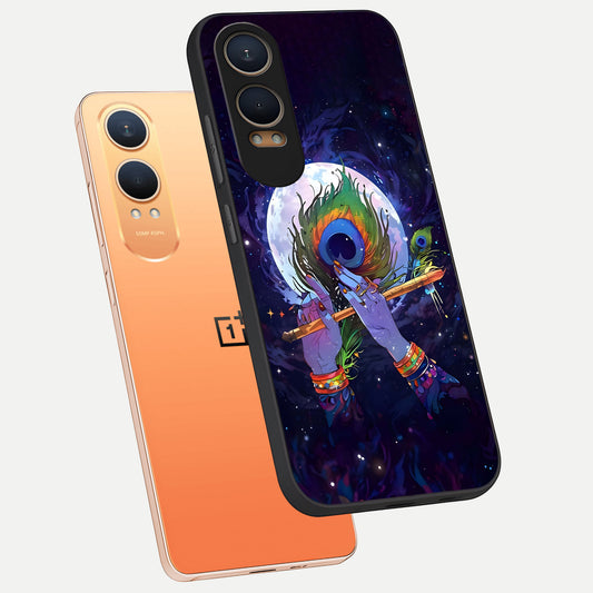 Krishna Hands Art phone case For Oneplus Nord CE4 Lite showing premium glass back cover with detailed artwork