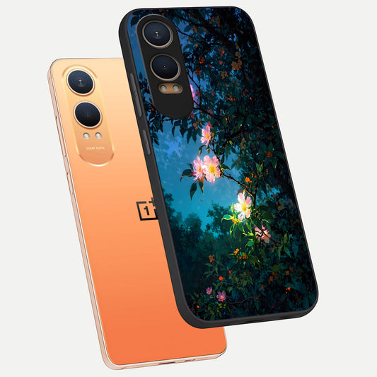 Midnight Bloom Glow phone case For Oneplus Nord CE4 Lite showing premium glass back cover with detailed artwork