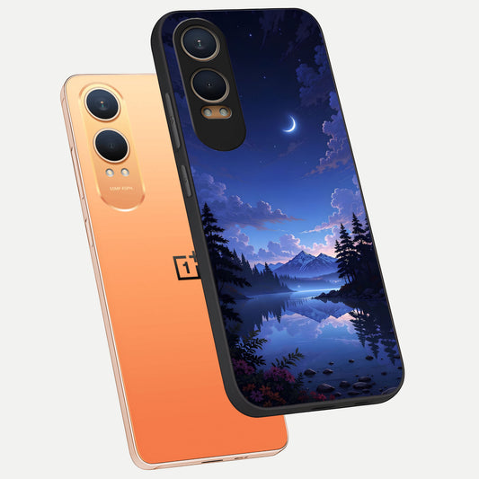 Midnight Lake Peace phone case For Oneplus Nord CE4 Lite showing premium glass back cover with detailed artwork