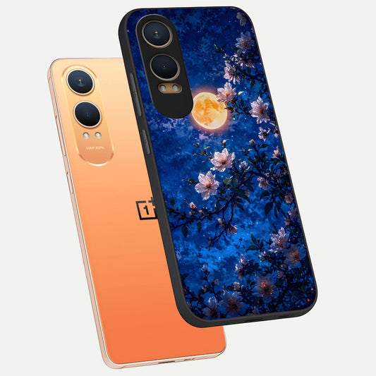 Moonlit Blossoms Night phone case For Oneplus Nord CE4 Lite showing premium glass back cover with detailed artwork