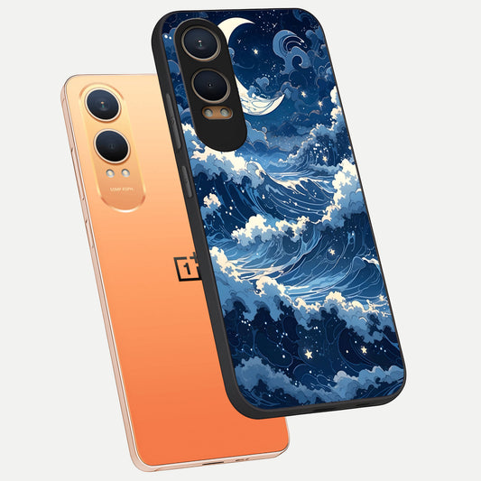 Ocean Moon Waves phone case For Oneplus Nord CE4 Lite showing premium glass back cover with detailed artwork